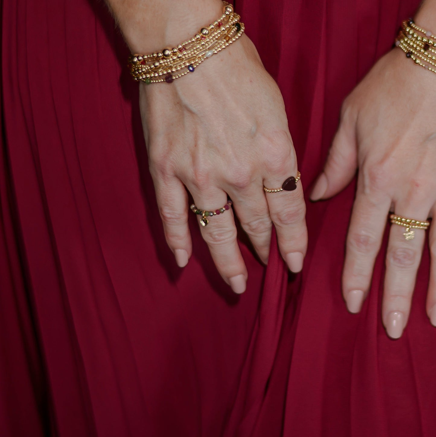 Bordeaux Ring with Heart Charm