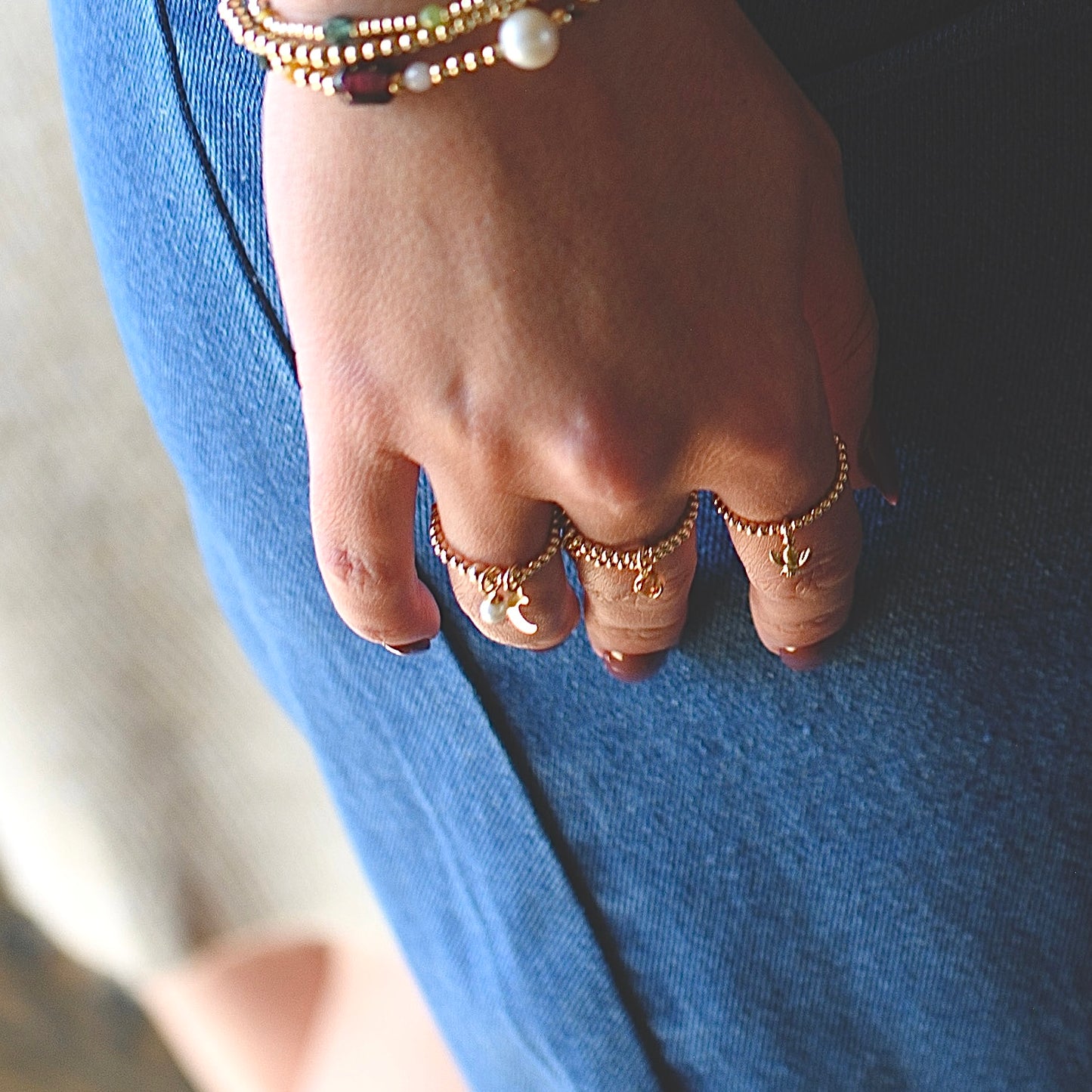 Maya Ring with Pearl and Moon Charm