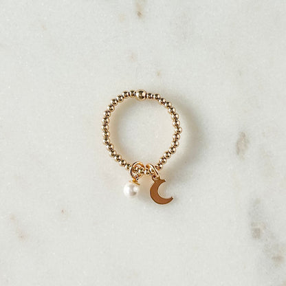 Maya Ring with Pearl and Moon Charm