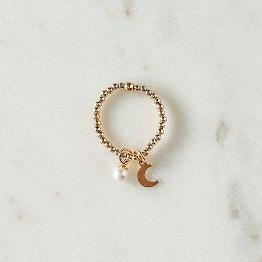 Maya Ring with Pearl and Moon Charm
