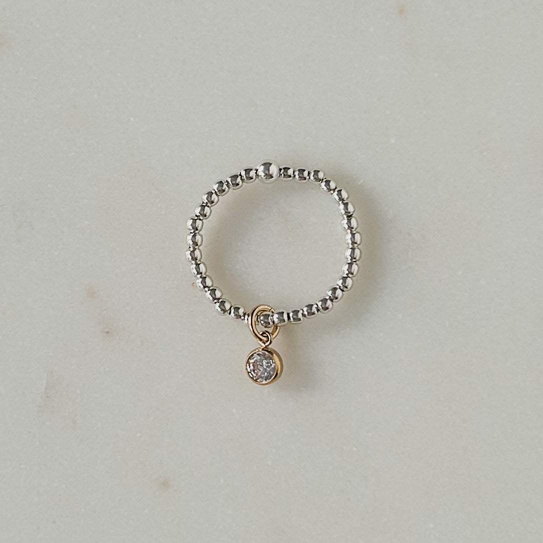 Sterling Silver Maya Ring with Gold Filled CZ Charm