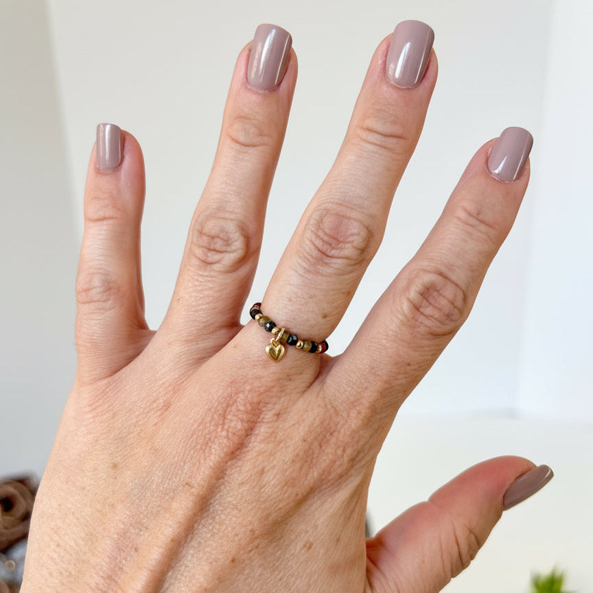 Bordeaux Ring with Heart Charm